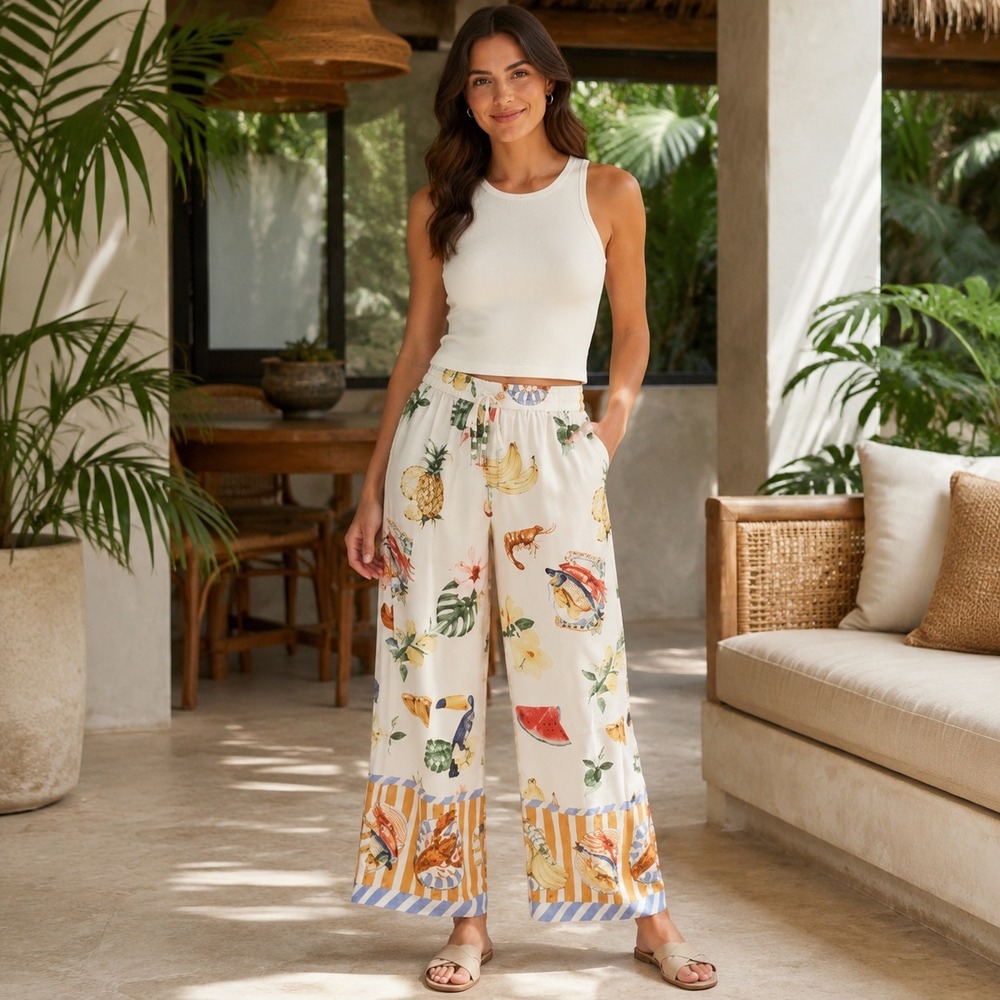 Bailey 44 Ciao! Italian Riviera Print Satin Wide Leg Pants